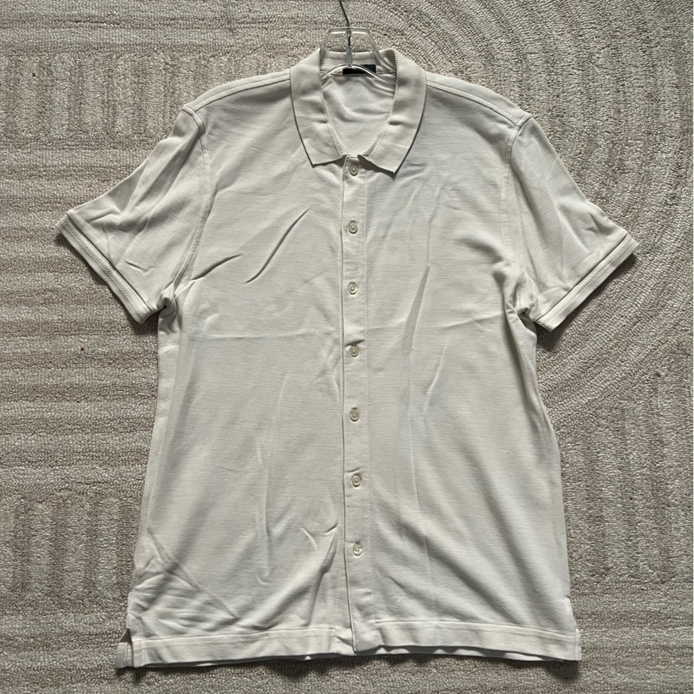 ATM Men’s Cream Knit Button-Up Polo Shirt